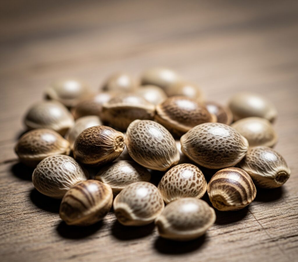 semena konopí na hromádce